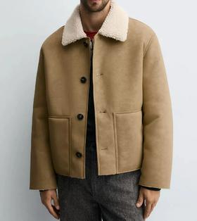 新款皮毛美式一体复古男士外套2025夹克冬季保暖加绒防寒加厚