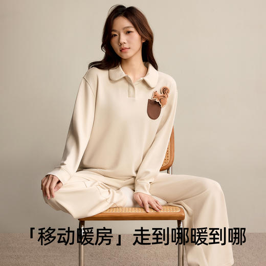 有棵树天枢空气层微绒磨毛翻领女士家居服套装-J1195 商品图2