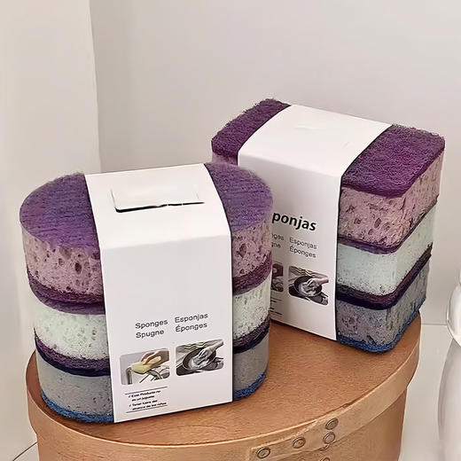 【质地较硬清洁力强❗️吸水性好起泡丰富】加厚高密度彩色洗碗海绵刷三支装不沾油锅刷双面厨房洗碗擦百洁布。jb 商品图1