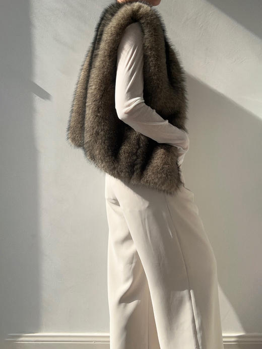 Running Closet｜环保毛无领马甲  [ 灰绿 仿皮草 ] 【LCM】 商品图2