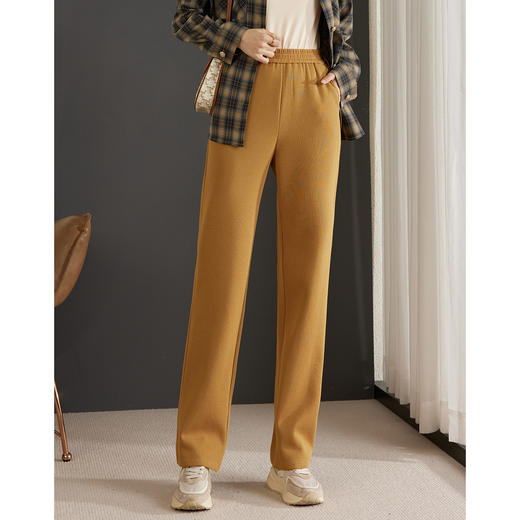 【年终特卖】熙世界银狐绒加绒阔腿裤女秋冬款高腰加厚宽松直筒裤子针织休闲裤 商品图3