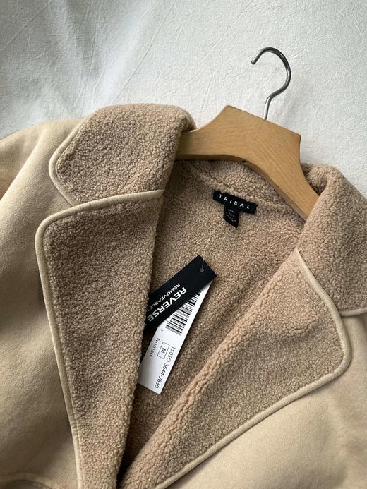 贝壳三 气质通勤翻领内里加绒外套仿羊羔毛保暖拼接夹克C120522 商品图2