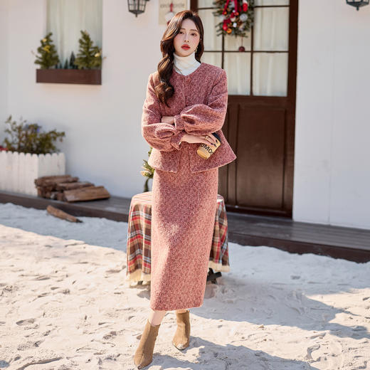 新中式真狐狸毛羽绒服套装，显瘦千金感裙子两件套HR-ZYQF32 商品图3