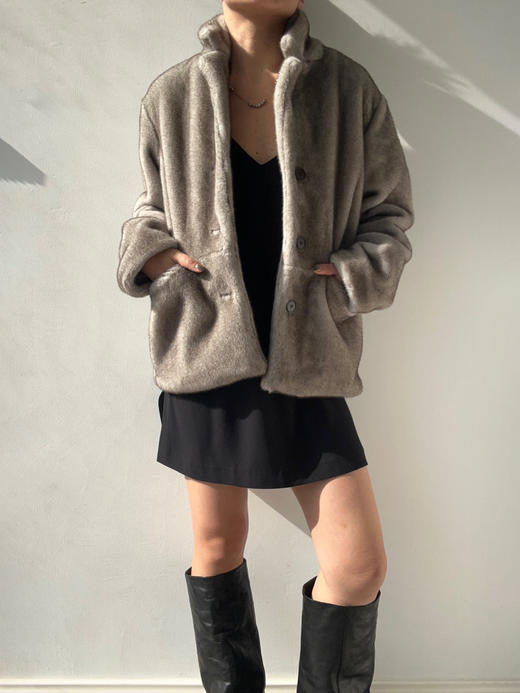 Running Closet｜短毛西装立领外套 [ 灰 仿皮草 ] 【LCM】 商品图0