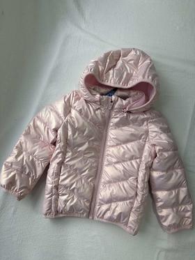贝壳三 珠光粉色亮面儿童连帽棉服绗缝防风轻薄拉链棉衣C120527