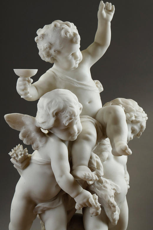 独角鹿西洋古董19世纪法国著名雕塑家Math. Moreau签名创作神话人物主题卡拉拉大理石雕塑作品《年轻的巴克斯》 商品图7