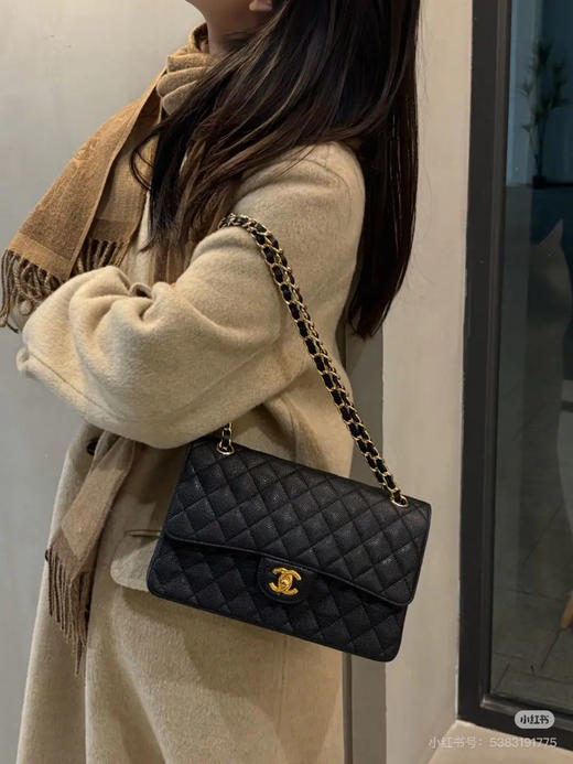 Chanel CF 中号 黑银 荔枝纹牛皮 斜挎包 商品图1