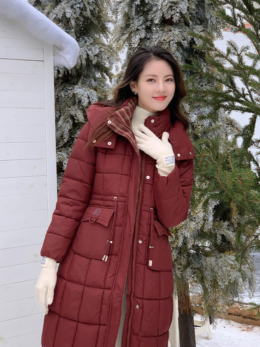 【百图lulu定制】【预售7天发】【爱尔兰棉服】格子拼接  收腰 连帽可拆  显瘦棉服 商品图11