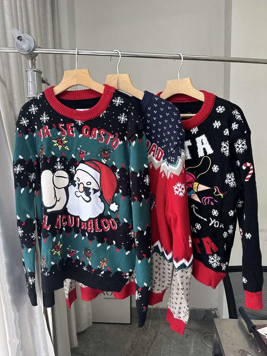 贝壳三 氛围感圆领提花针织衫女圣诞节卡通套头打底毛衣C120530 商品图0