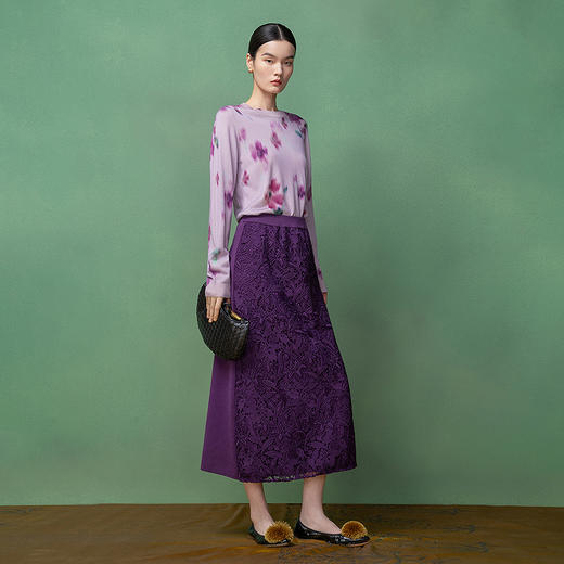 【林栖设计小店】（预售12月28日发货）立体绣花紫毛织外套镂空复古优雅2026早春新款长袖上衣女T1961308+半裙T1961309 商品图7