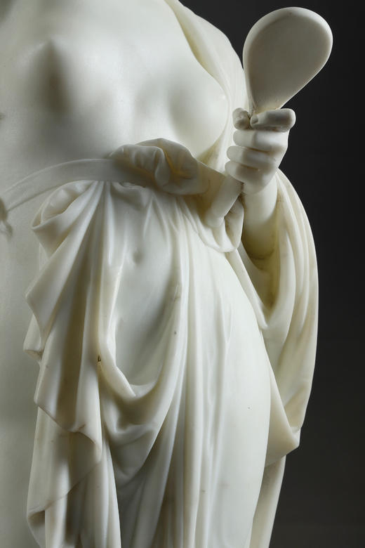 独角鹿西洋古董19世纪法国雕塑名家Albert Ernest Carrier Belleuse签名创作人物主题大理石雕塑作品《持镜女子》 商品图10