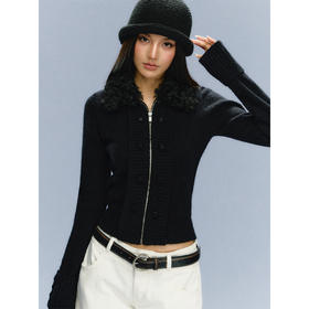 Ariseism 美式复古可拆卸毛领拉链毛衣女秋季新款修身针织上衣