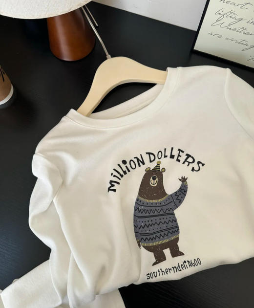 老米优品🎈3-5天。双面澳绒+萌系小熊《软萌毛线衣小熊绒绒打底tee》宅家慵懒感/出门松弛感，一件T恤全拿捏！T251205A 商品图8