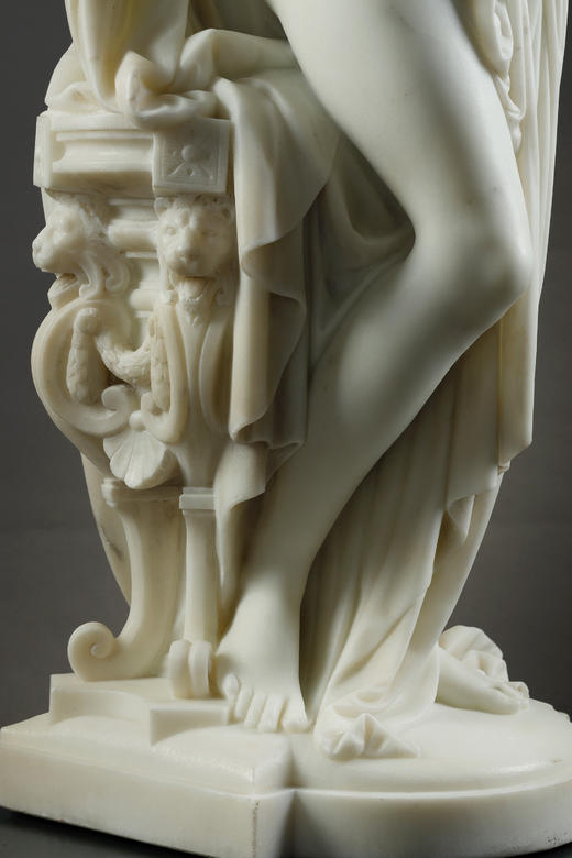 独角鹿西洋古董19世纪法国雕塑名家Albert Ernest Carrier Belleuse签名创作人物主题大理石雕塑作品《持镜女子》 商品图11