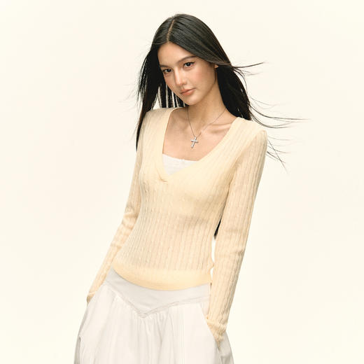 Ariseism 美式复古设计感假两件针织衫女秋冬新款内搭打底毛衣 商品图2