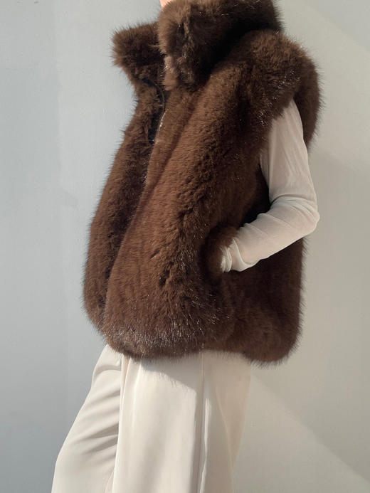 Running Closet｜环保毛高领拉链马甲 [ 深咖 仿皮草 ] 【LCM】 商品图1