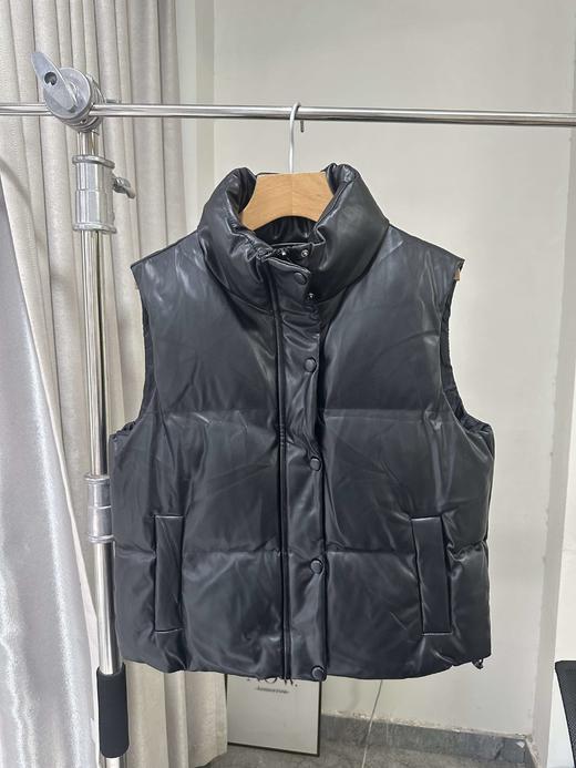 贝壳三 时尚立领PU皮加厚无袖外套马甲保暖百搭防风背心C120529 商品图2