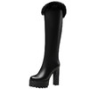 【预售5天】长筒靴真皮靴气场开超高跟防水台毛毛有型显瘦粗跟不过膝靴JX-5029 商品缩略图3
