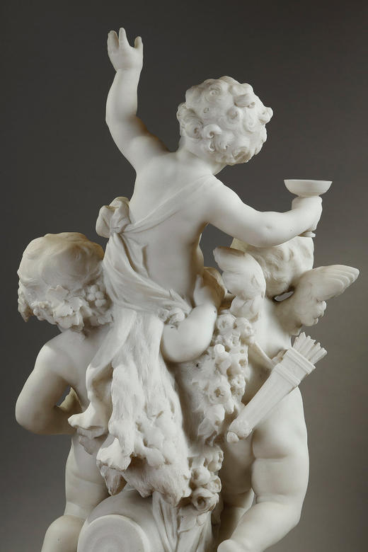 独角鹿西洋古董19世纪法国著名雕塑家Math. Moreau签名创作神话人物主题卡拉拉大理石雕塑作品《年轻的巴克斯》 商品图9