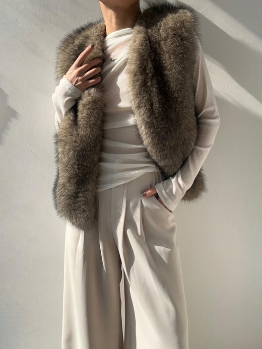 Running Closet｜环保毛无领马甲  [ 灰绿 仿皮草 ] 【LCM】 商品图0