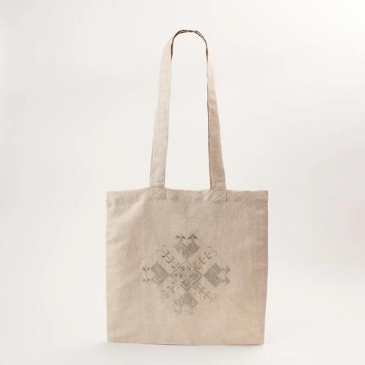 心艺手作：十字纹刺绣亚麻布包 Embroidered linen tote in grey 商品图1