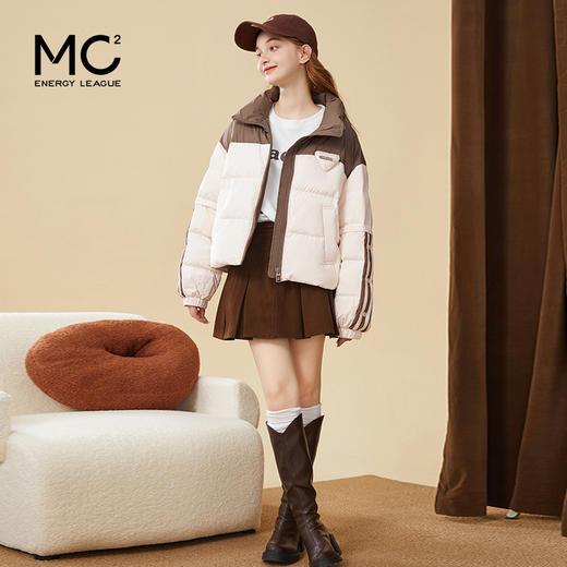 mc2撞色织带短款羽绒服女2023新款冬装立领美式复古运动风面包服 商品图1