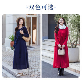 【林栖设计小店】【林栖推荐】（现货）2026早春复古羊毛蕾丝针织连衣裙拼桑蚕丝飞片N1961289