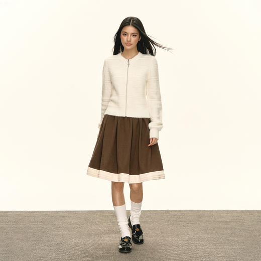 Ariseism 美式复古设计感圆领拉链开衫毛衣女秋冬新款修身上衣 商品图3