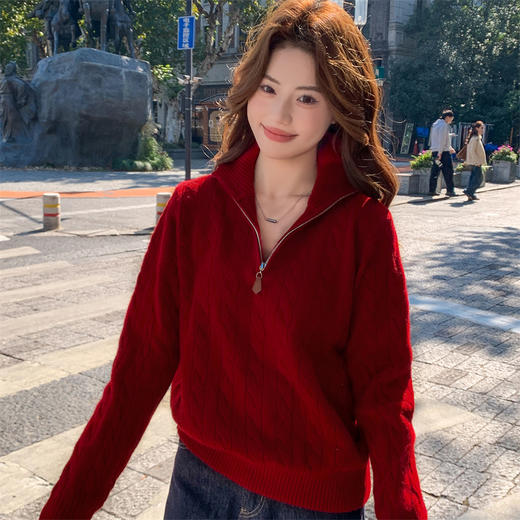 冬日美出圈【衣本素 高领半拉链纯色麻花羊毛针织衫ZD3026AI】加厚款  拉夫麻花复古纹理 慵懒贵气 手感厚实超软糯 商品图7