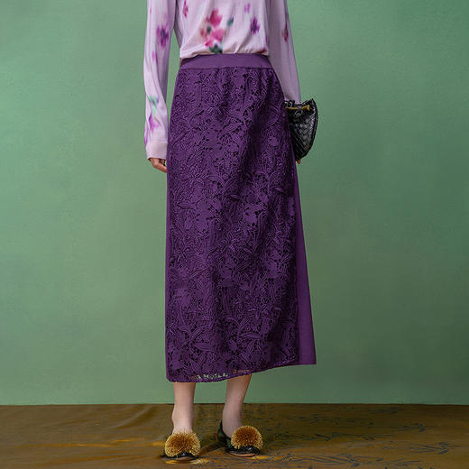 【林栖设计小店】（预售12月28日发货）立体绣花紫毛织外套镂空复古优雅2026早春新款长袖上衣女T1961308+半裙T1961309 商品图6