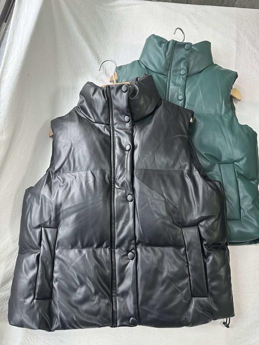 贝壳三 时尚立领PU皮加厚无袖外套马甲保暖百搭防风背心C120529 商品图3