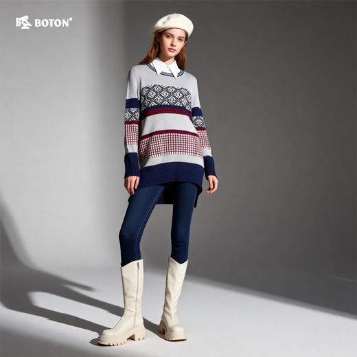 【第2件半价！尾货清仓不退换】波顿女士圆领长款毛衣LU071515 商品图0