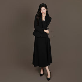 法小曼*子珍专款/通勤风黑色毛呢西装套装女修身收腰呢子职业套裙气质秋冬款