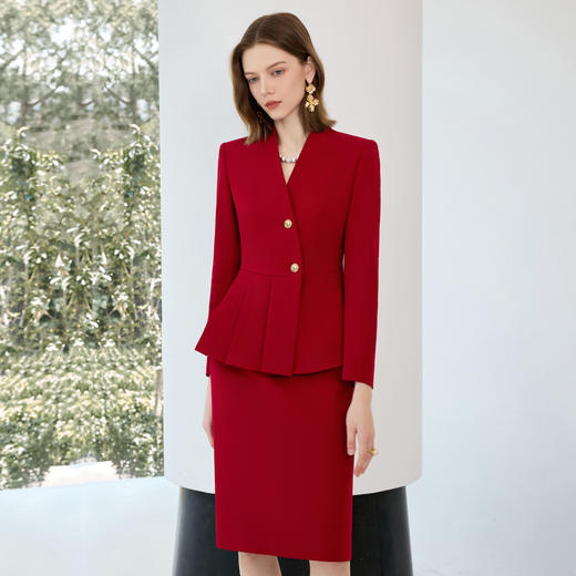 IWY/红色西装套裙女秋冬长袖职业通勤气质套装高端宴会工作服25CS830 商品图2