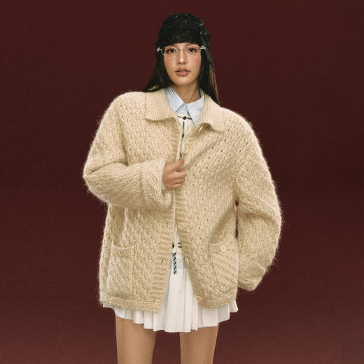 Ariseism 美式复古设计感翻领毛衣外套女秋冬新款 商品图1