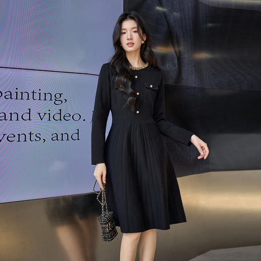 奢姿大码小香风针织连衣裙女秋冬胖妹妹重工钉珠中长款毛衣裙子9853853887 商品图1