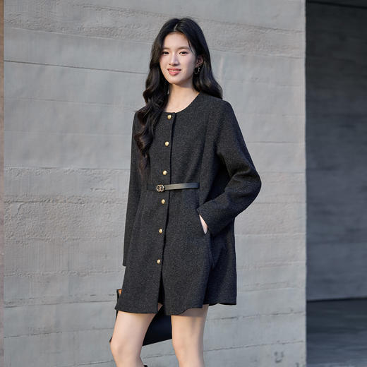 奢姿大码女装2025冬季胖妹妹不规则半高领毛呢时尚轻奢休闲外套9954394375 商品图1