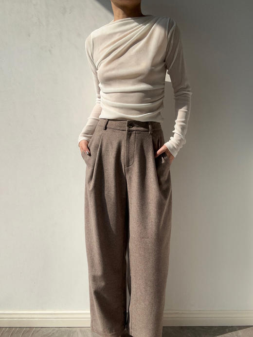 Running Closet｜前褶弯刀小脚裤 [ 驼 真丝羊毛 ] 【LCM】 商品图0