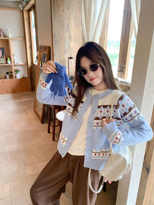 【169元任选2件】现货！蓝色费尔岛毛衣开衫 商品图3