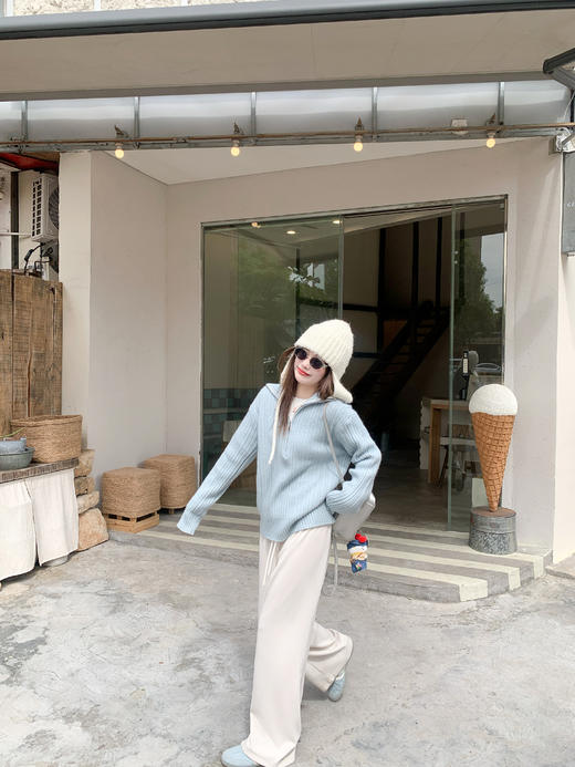 【169元任选2件】现货！浅蓝色半拉链毛针织 商品图11