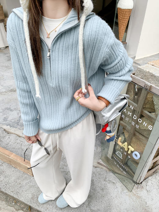 【169元任选2件】现货！浅蓝色半拉链毛针织 商品图0