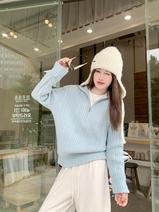 【169元任选2件】现货！浅蓝色半拉链毛针织 商品图12