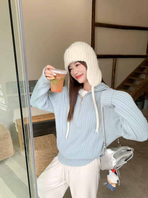 【169元任选2件】现货！浅蓝色半拉链毛针织 商品图6