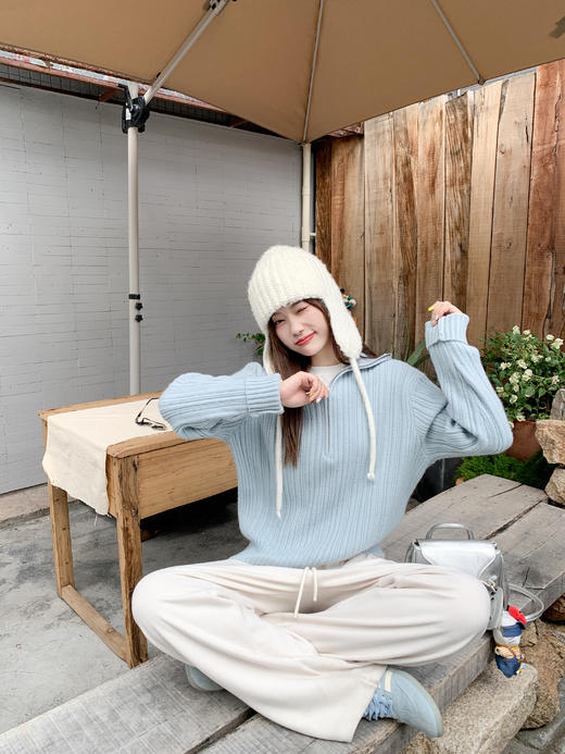 【169元任选2件】现货！浅蓝色半拉链毛针织 商品图5