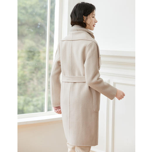 Famecoco范可儿冬季复古流苏拼接披肩洋气保暖女款羊毛双面呢大衣F208AC115 商品图3