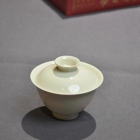 定窑 两才白釉手工盖碗  禅影高足刻花品茗杯