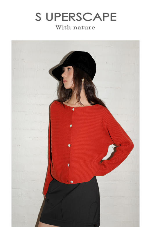 素舶 美利奴羊毛老钱正反两穿显瘦舒适亲肤坑条船领针织套衫 商品图5