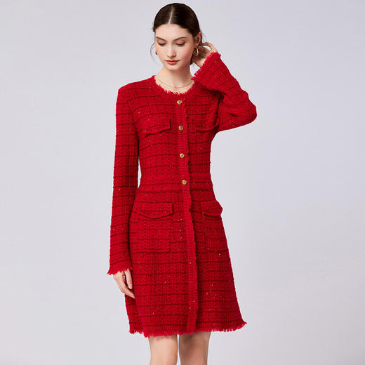 「自」全新升级【铂金会员441/天猫599/差价158】(13409)洛诗琳法式小香风连衣裙2025秋冬气质显瘦羊毛混纺针织裙 商品图0