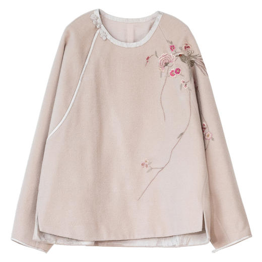 牧衣游原创 手工刺绣纯羊毛毛呢套头衫保暖文艺圆领百搭上衣 晴桐 商品图4