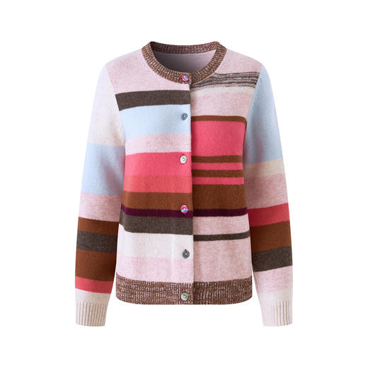 「高货wl」全新升级【铂金会员321/天猫429/差价108】(03101)洛诗琳圆领彩虹条针织开衫2025秋冬气质撞色羊毛外套女 商品图2